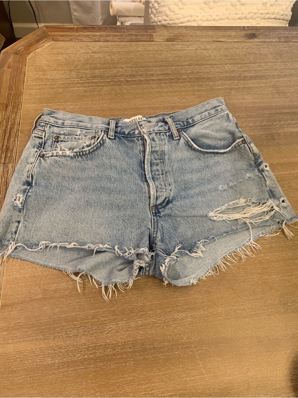 Agolde Parker Light Blue Distressed Denim Shorts with Organic Cotton